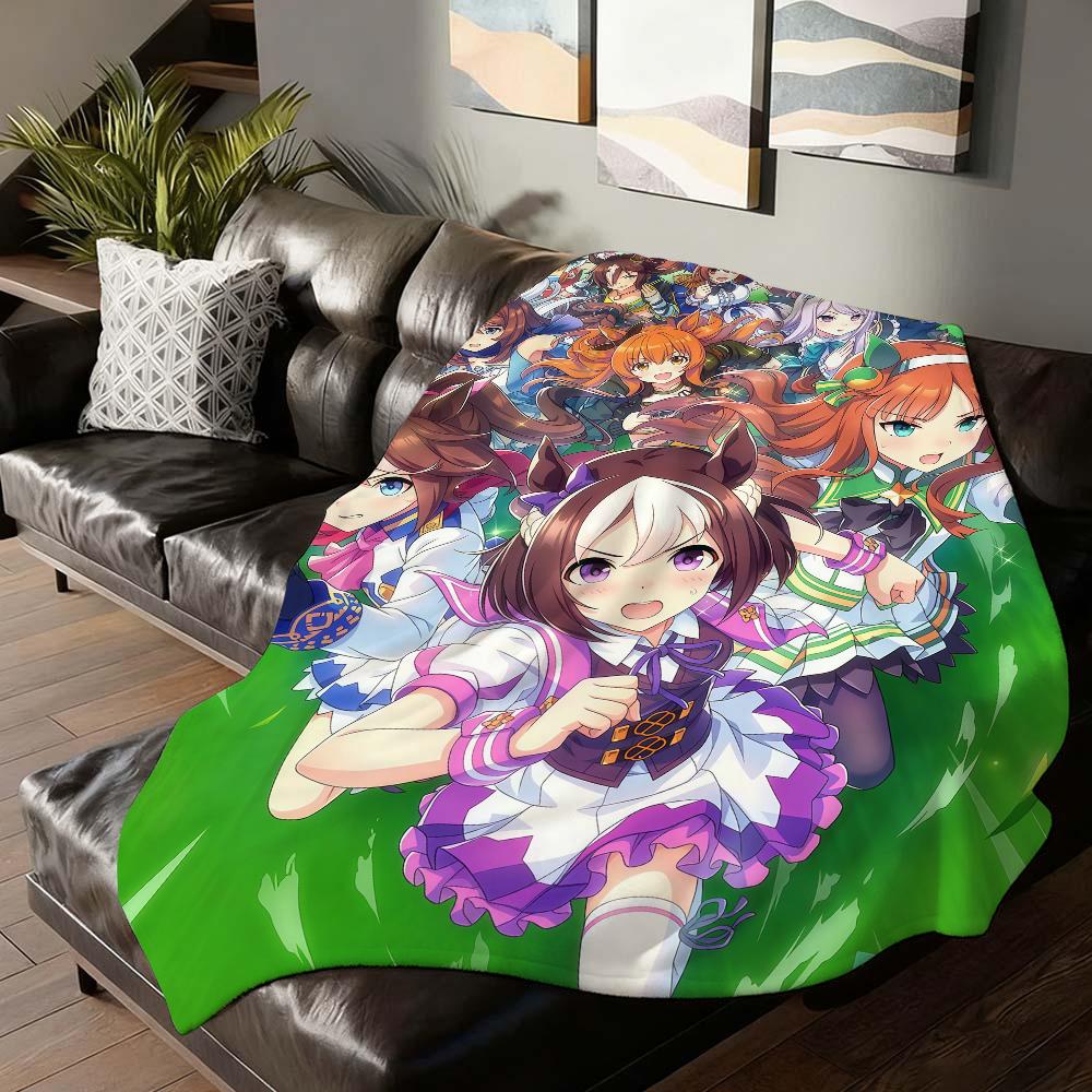 Anime Umamusume Pretty Derby Blanket For Sofa Office Bed Plane Travel Sleep Read Relax Camping Soft And Warm