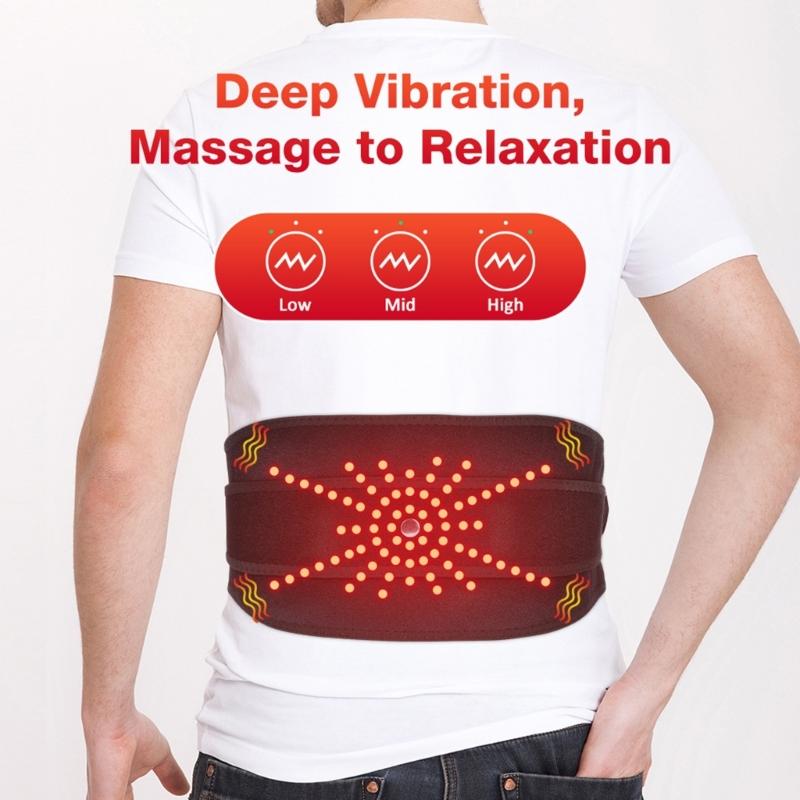 Heated Lumbar Support Belt Heating Pad for Back Pains Relief with Vibrating Massage Rechargeable Battery Comfortable Fit