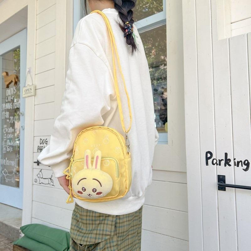 New Cute Cartoon Jiyi Bear Doll Canvas Small Square Bag with Sweet Personality Out of the Street Single Shoulder Crossbody Backpack Female