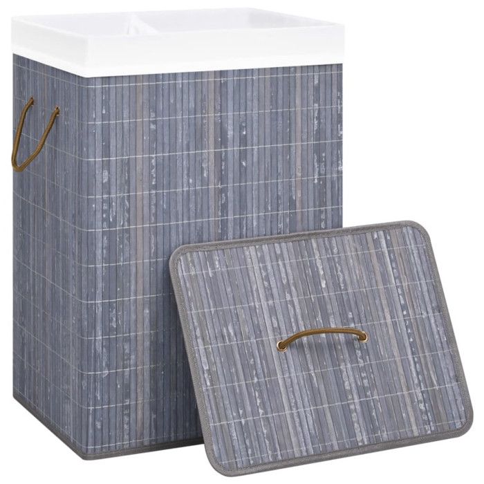 VidaXL Laundry Basket with 2 Sections Bamboo Grey 72 L 320741