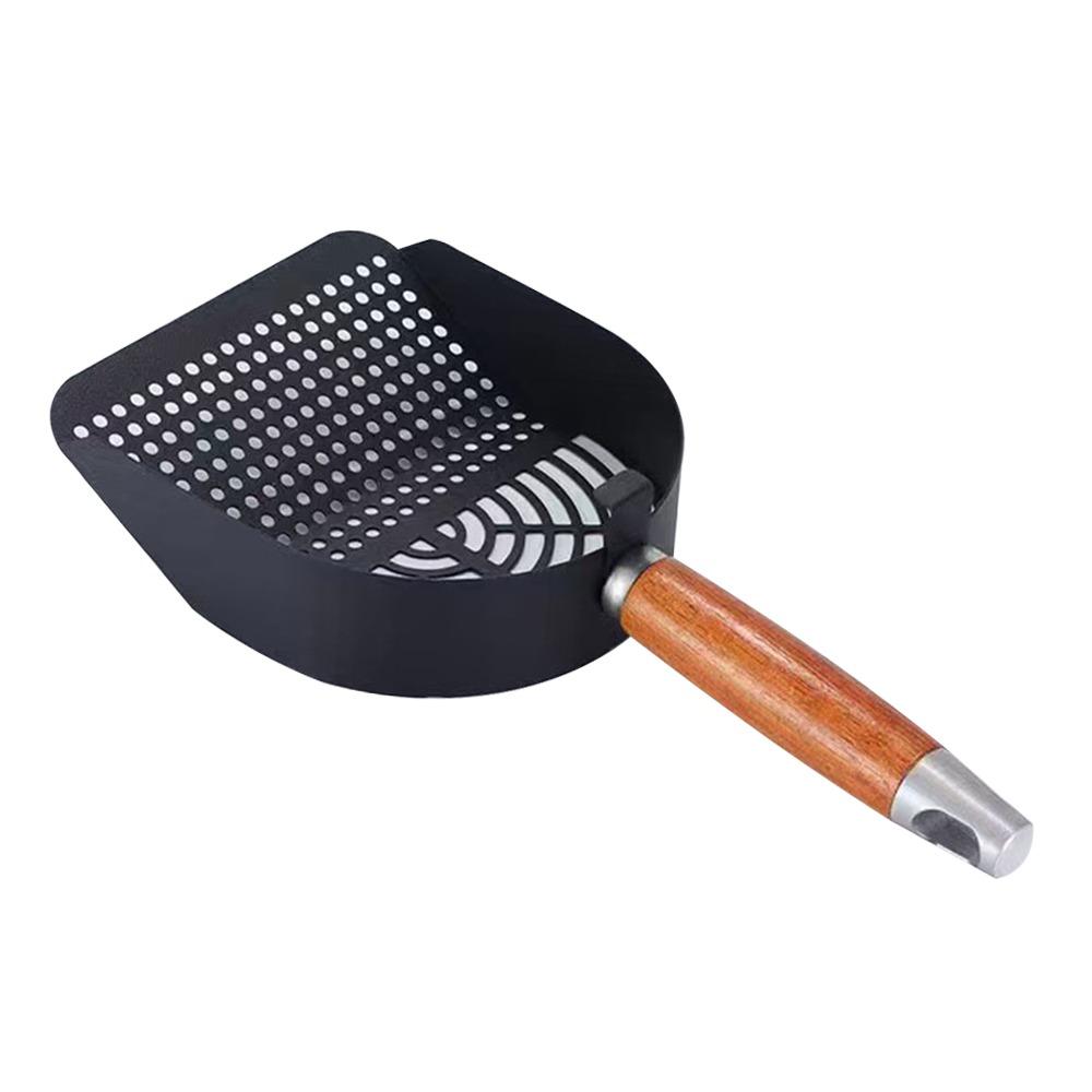 

с деревянной ручкой совок для кошачьего туалета из нержавеющей стали инструменты для уборки кошачьего кала инструменты для уборки домашних животных Black - Round Hole