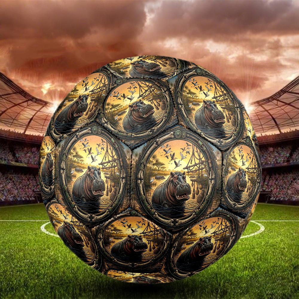 Hippopotamus African Landscape Round Football Size 5 Adult Ball Suitable for Training Matches and Outdoor Team.