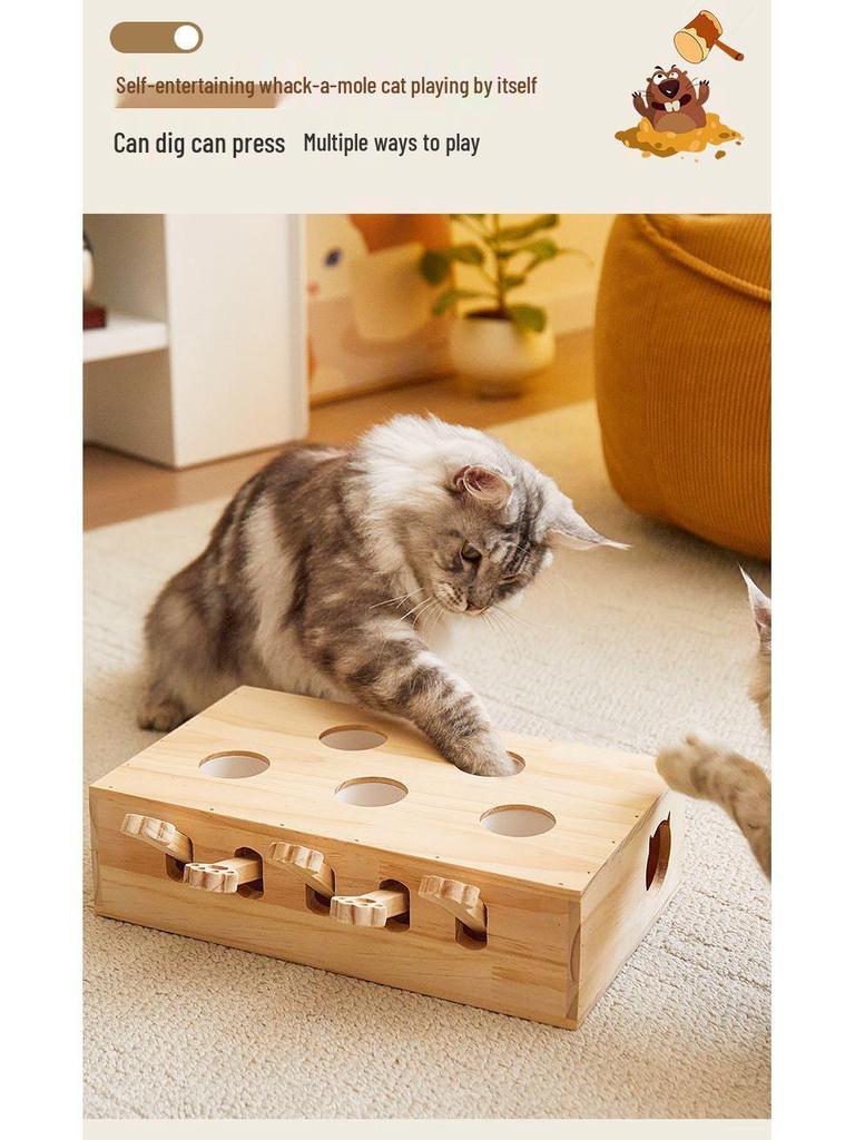 Interactive Solid Wood Cat Whack-a-Mole Toy for Pets and Children