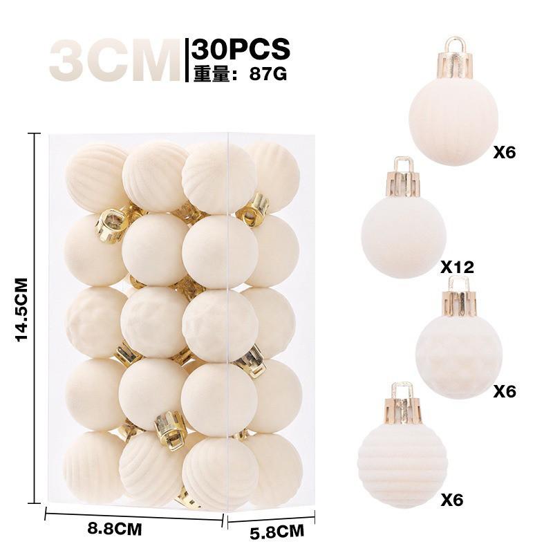 3cm Flocked Christmas Balls 30pcs Set Xmas Tree Hanging Ornaments Luxury Decorations