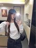 Women's White Lace Patchwork Sailboat Embroidered Long Sleeve T-shirt - Korean Style Early Autumn Versatile Top