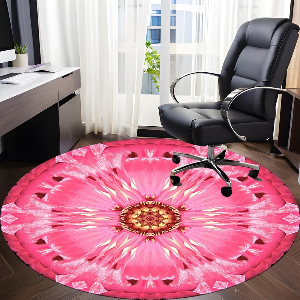 1pc Pink Flower Mandala Carpet, Round Non Slip Durable Large Size Office Carpet, Suitable for Office