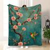 Elegant Blue Floral Branch Throw Blanket - Vintage Botanical-Themed Soft Blanket for Refined Cozy Home Decor