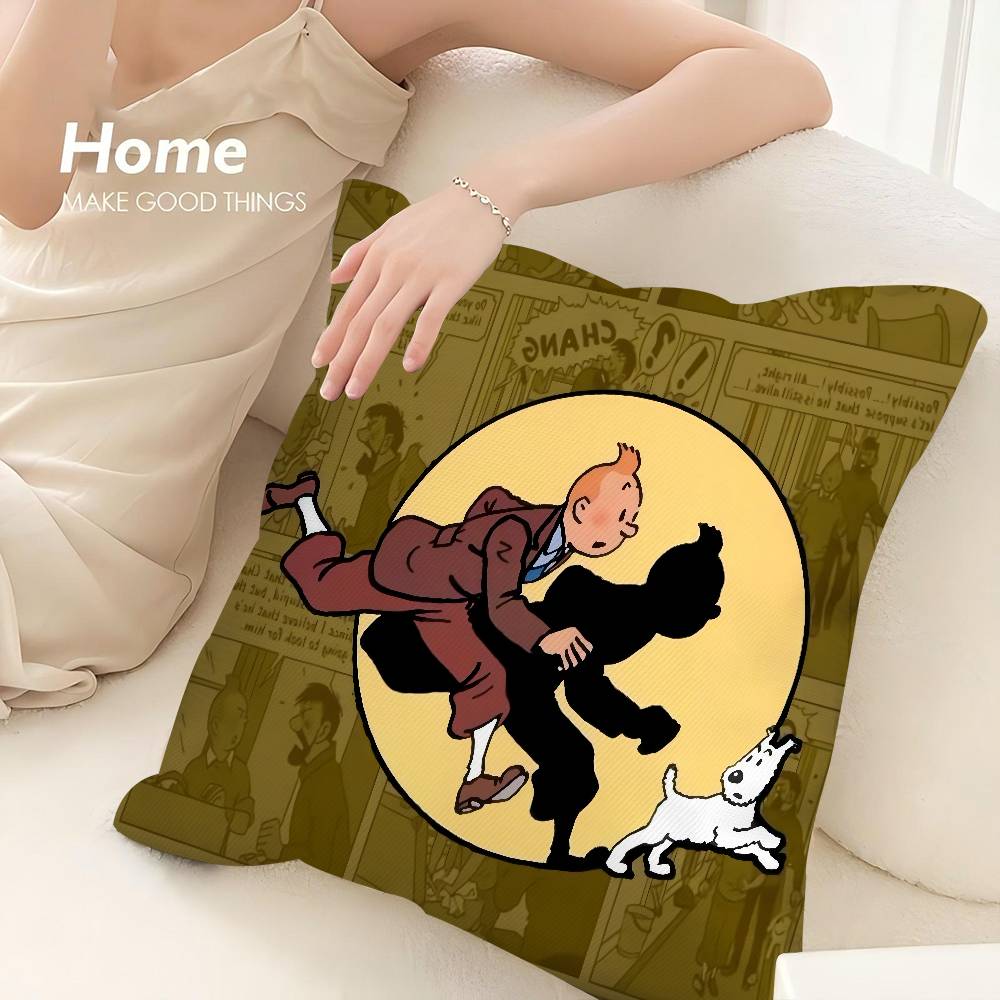 Anime T-Tintines Kissenbezug 3D-Druck Polyesterfaser 40*40cm Zuhause Sofa Dekoration Festivalgeschenk
