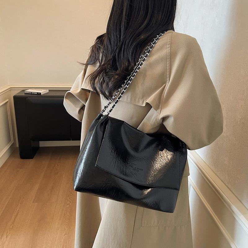 Simple Versatile Pu Leather Shoulder Bags for Women Large Capacity Ladies Chain Work Tote Bag College Style Girls Class Handbags