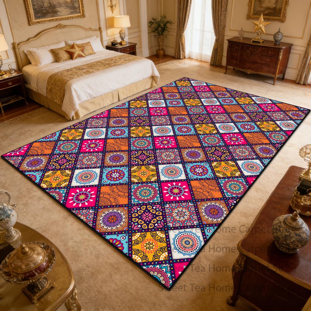 Bohemian Ethnic Patchwork Bedroom Carpet Decoration Home Washable Non-slip Dining Room Mandala Rug Large Area Softy Parlor Mat