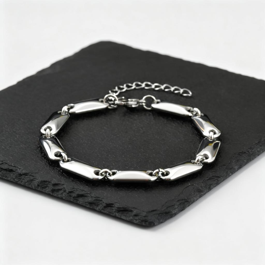Rock Punk Men's Chain Bracelet,No Fade Stainless Steel Metal Beaded Bracelets,Hip Hop Jewelry Gift