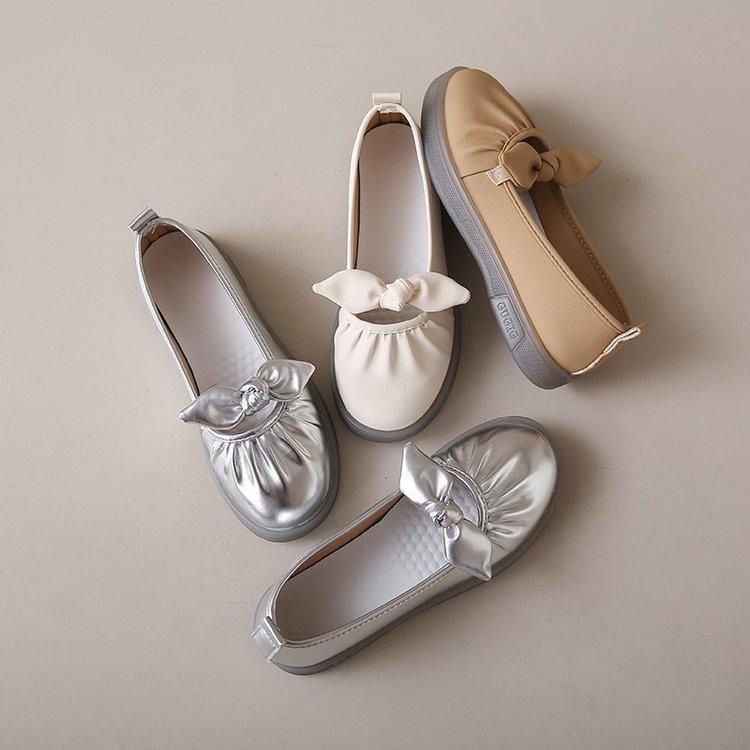 Fashionable and Comfortable Silver Flat Single Shoes Female Summer Mary Jane Shoes Bow Soft Bottom Soybean Shoes