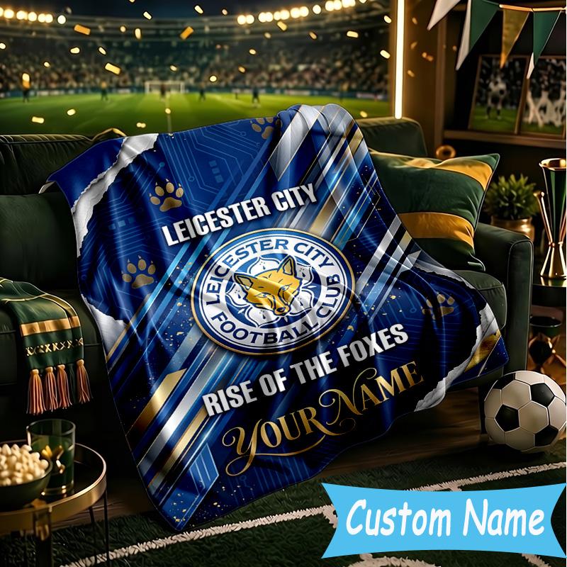 Custom Name Leicester Football Club Flannel Blanket, Use for Birthday/Holiday Gift, Soft Blanket for Sofa/Bed/Camping/Office, Home Decor