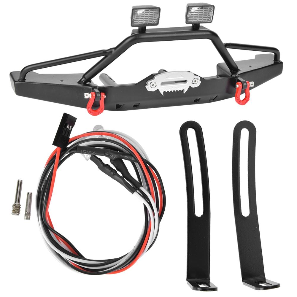 Metal Front Bumper with LED Light Accessory Fits for Axial SCX10  II 90046 RC Car