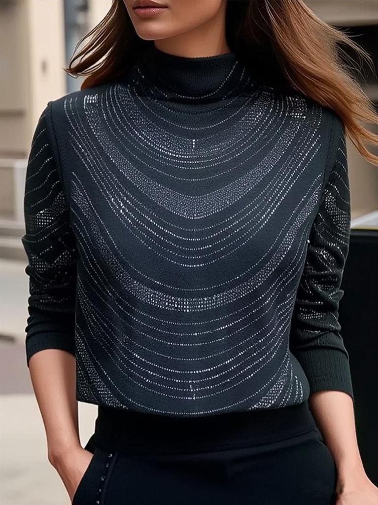 Plus Size Heavy-Duty Hot Drilled Semi-High Neck Long Sleeve Women's Base Shirt for Autumn/Winter 2026