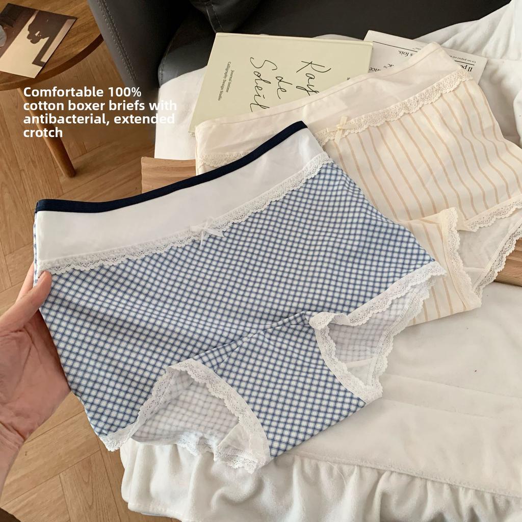 Slip da Donna Primavera Estate a Strisce Pingham Colore a Contrasto Cotone Senza Segni Comodi Vita Media Angolo Piatto