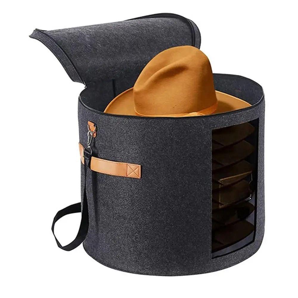 Window Hat Storage Box Zippered Lid Cowboy Hat Container Round Clothes Storage Bin  Travel