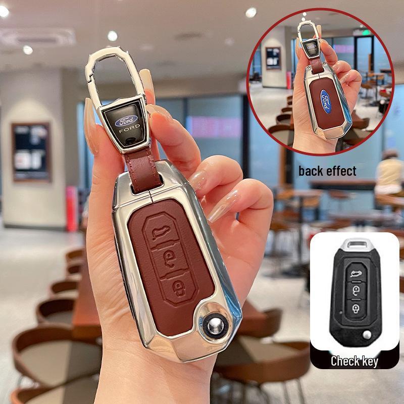 Metal Leather Key Case for 2022 Jiangling Ford Lingrui, Territory, and Transit.