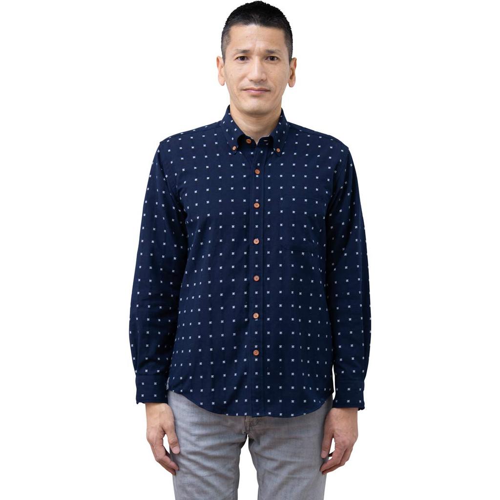 Watanosato Long Sleeve Dobby Made in Kurume White Button-Down Shirt, Weave, Japan, (Size L/Color Batten)