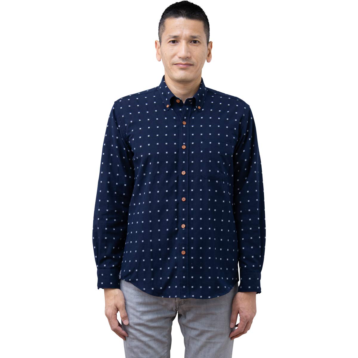 

Watanosato Рубашка с длинным рукавом добби, сделано в Куруме, белая на пуговицах, плетение, Япония, (Размер M/Цвет Batten)