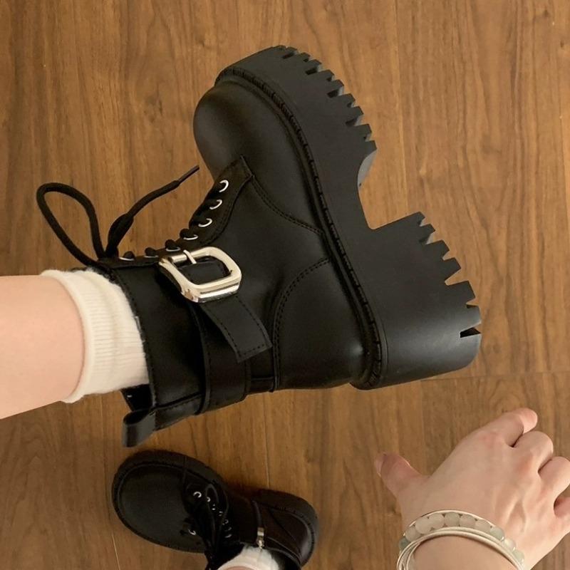 Fashion Women's High Heel Ankle Boots Round Head Square Heel Side Zip Women Boots Belt Buckle Spring Autumn Leisure Fashion Botines Shoe