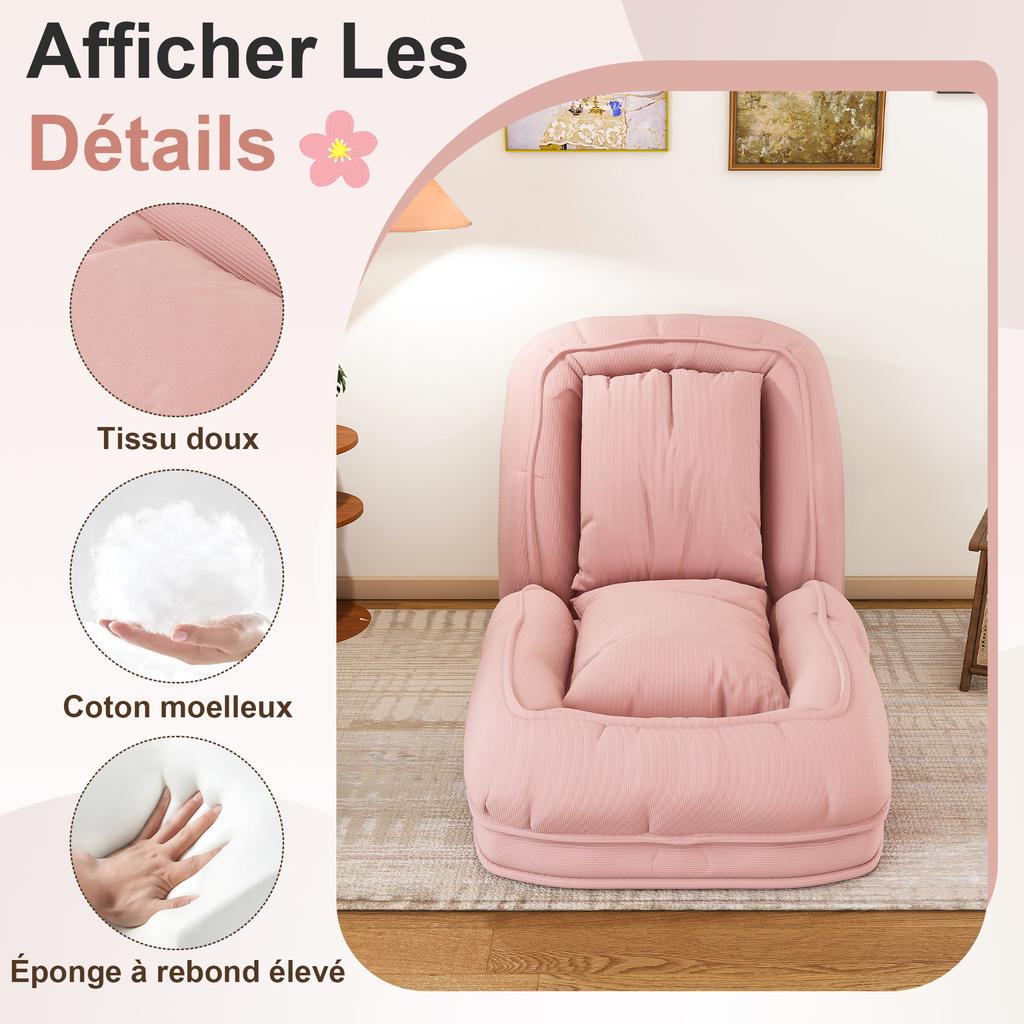 Foldable Sofa Bed for Adults & Pets – 5-Way Adjustable (90 degrees-180 degrees) with 2 Pillows, Lounger for Living Room