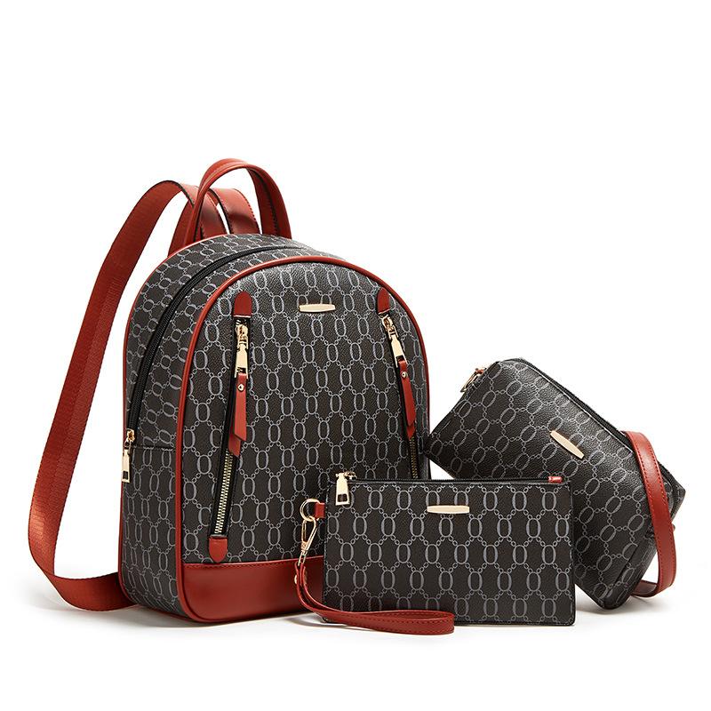 

Модные рюкзаки для женщин, новый трендовый комплект из 3 предметов, сумки большой вместимости с кошельками, винтажные печатные сумки на двойное плечо