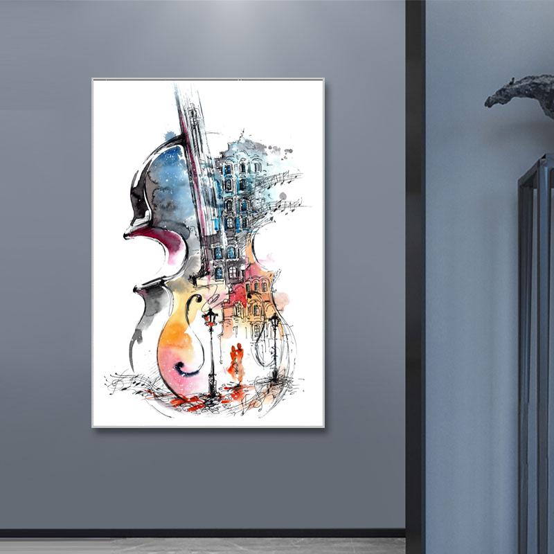 

Акварельная гитара, абстрактный пейзаж, настенная живопись, холст, плакаты на скандинавскую тему и принты, настенные панно для декора гостиной, без рамки 21*30cm