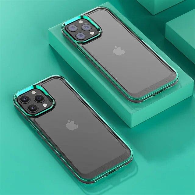 

Противоударный чехол для телефона с металлическими кнопками для iPhone 13 12 11 Pro Max XR XS Max X, силиконовый прозрачный бампер, задняя крышка для iPhone iPhone x красный