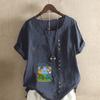 Women's Fashion Playing Children Print Short Sleeve T-shirt Loose Cotton Shirt Casual Loose Summer Blouse Tops Plus Size
