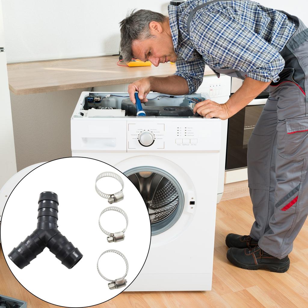 Y-formet dreneringskobling Svart plast forlengerør for vaskemaskin 20 mm diameter Lekkasjesikker Slitesterk rørfittings