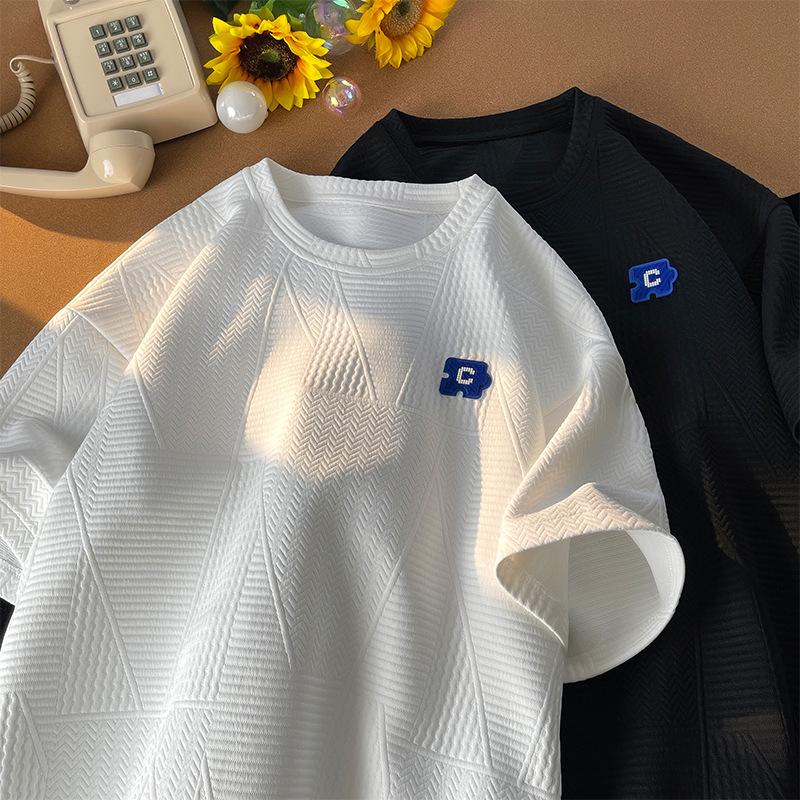 

Men s Trendy American High Street Textured Heavyweight Summer T-Shirt XXL чорний