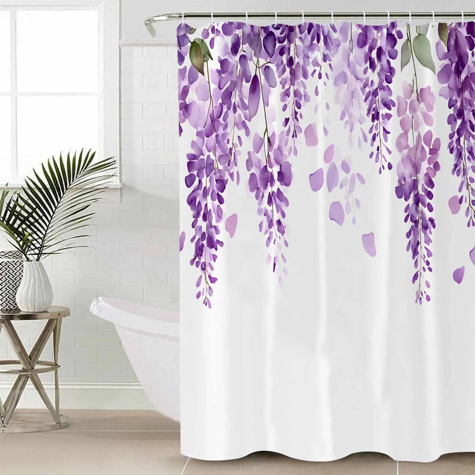 

Purple Wisteria Flowers Shower Curtains Waterproof Bath Curtains Home Decor Modern Luxury Bathroom Curtain W60H190(CM)-1 Pcs