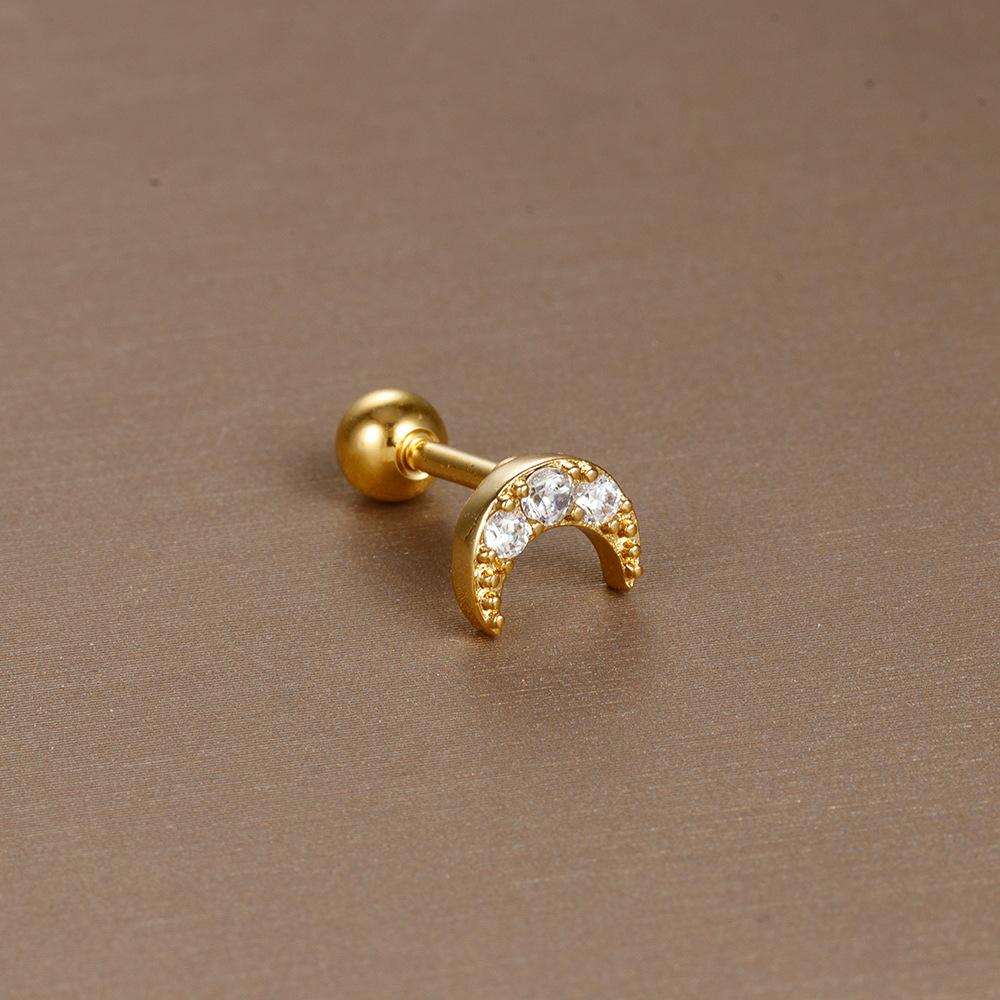 Einfache Mode Edelstahl Mond Sterne Herzen Blume Zirkon Runde Kugel Schraubstecker Ohrringe für Frauen Hip-Hop Schmuck Geschenke