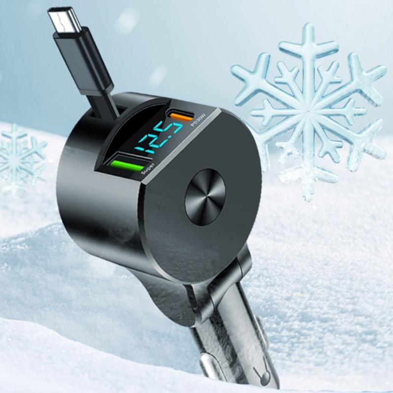 Portable Car Charger with Extendable Cord Support PD30W Quick Charging 12V-24V Wide Voltages Compatibility for Phones