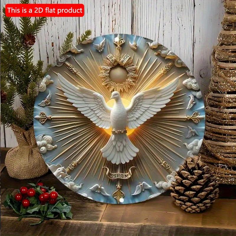 2D Flat 1pc 20*20m Christ The Spirit Dove Wall Art Wood Relief, Welcome Door Rustic Wooden Sign Peace Doves Front Door Sign Farmhouse Wall Sign