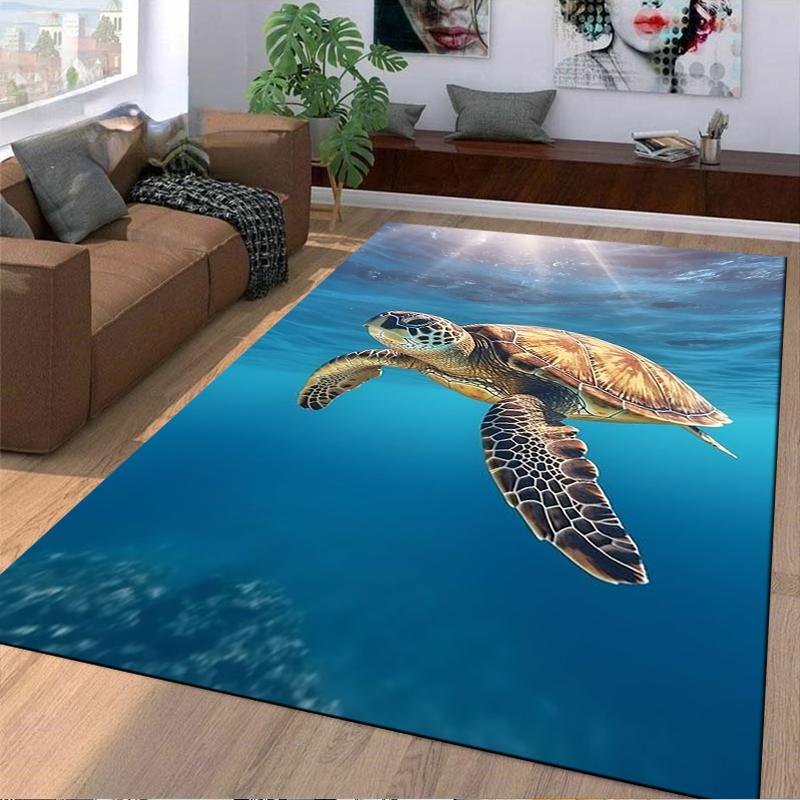 Sea Turtle Design Carpet, Underwater Ocean Theme, Blue and Brown Suitable for use as an anti-slip for living room bedroom sofas