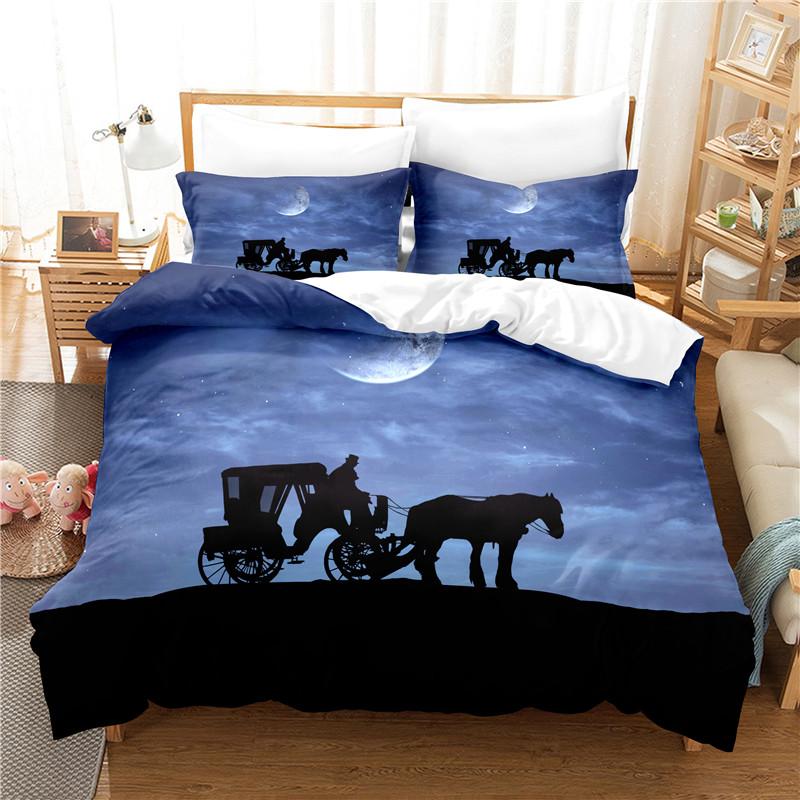 Moon Duvet Cover Set Night Tree Landscape 3D Print Polyester Comforter Cover King Twin Size for Boys Girl Teen Kids Bedding Set