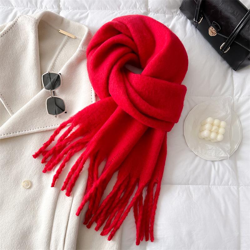 2025 Damen Schal Winter Warm Dicke Stola Wickeltuch Mode Einfarbig Pashmina Schal Langer Quasten Hijab Stolen Bufanda Kaschmir