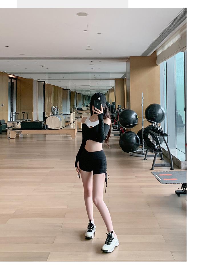 European & American High-Waist Black Drawstring Fitness Shorts for Women