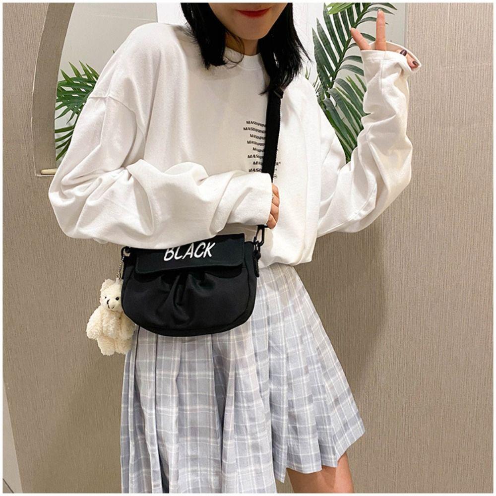 

Simple Shoulder Bag Canvas Square Bag Durable Crossbody Bag Women Girls
