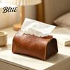 Bathroom Tissue Container PU Leather Box Foldable Retro Style Holder Storage Organizer Decorative Desktop Organizer for Office Desk Home Car Decor