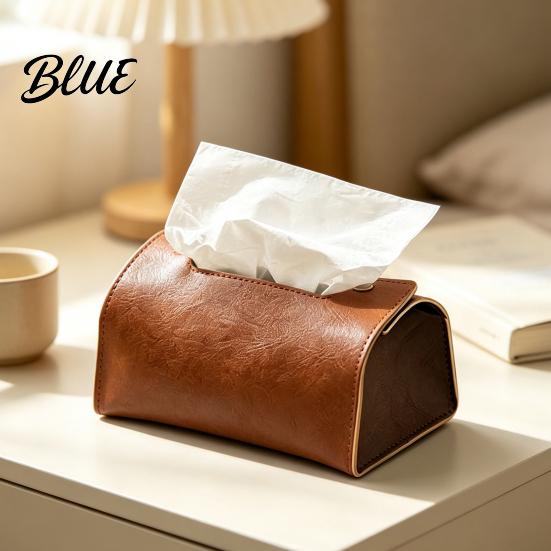 Bathroom Tissue Container PU Leather Box Foldable Retro Style Holder Storage Organizer Decorative Desktop Organizer for Office Desk Home Car Decor