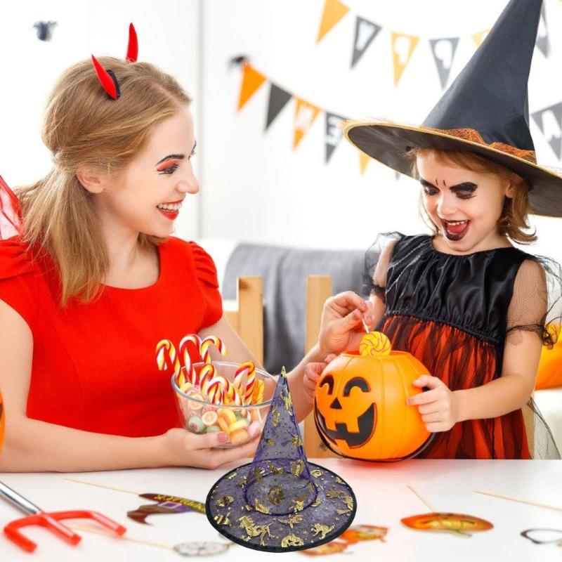 5Pcs Witch Hat 33cm High Pointed Wizard Hat Halloween Witch Cosplay Costume Accessories for Women Men Kid Cosplay