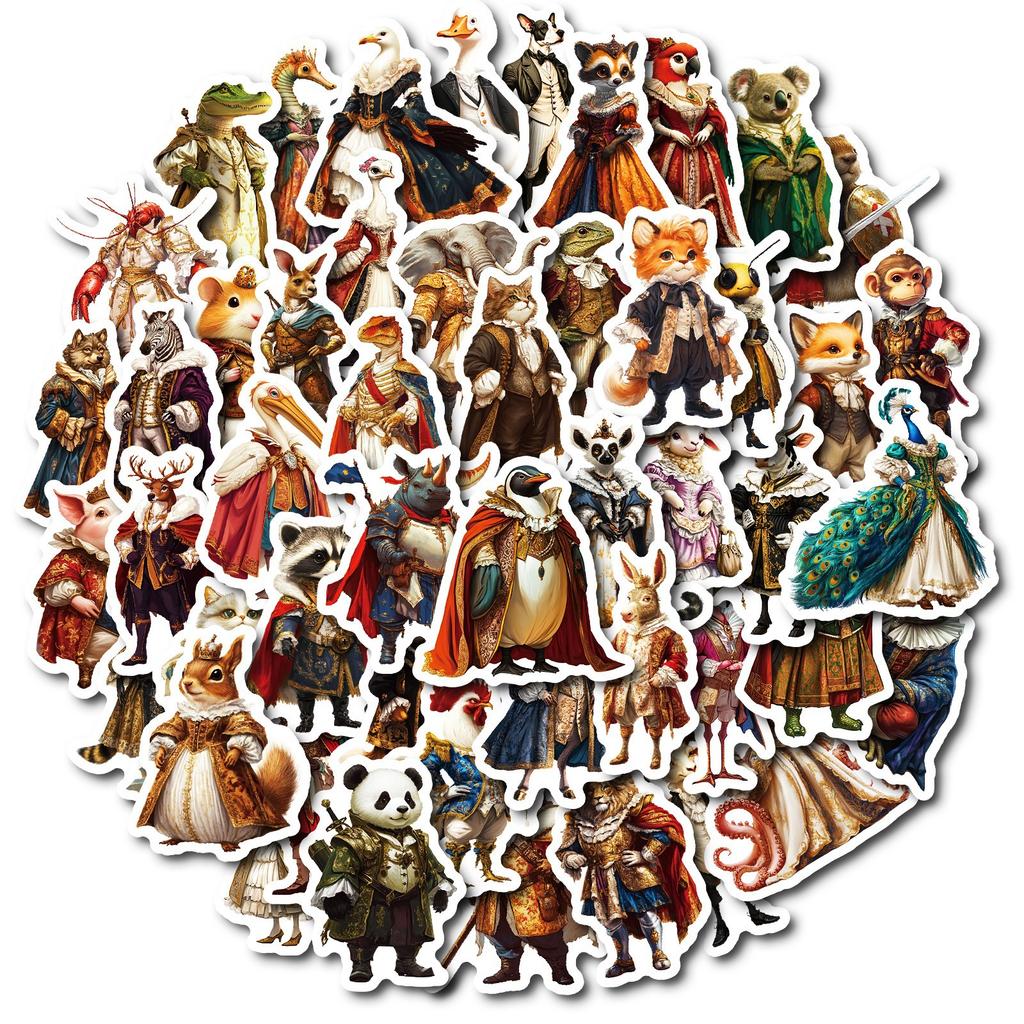 50 Creative Anthropomorphic Classical Animal Material Stickers DIY Mobile Phone Case Skateboard Guitar Water Cup Decoration Stickers
