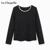 La Chapelle Women's Wool Blend Contrast Collar Long Sleeve Top
