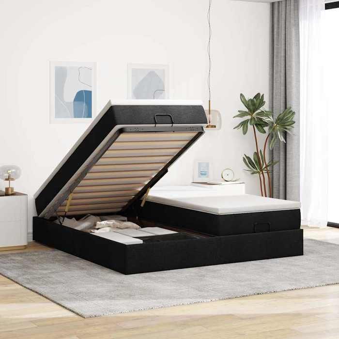 VidaXL Ottoman Bed Frame with Mattress Black 180x200cm Fabric, Bed Frame with Storage, Bed Frame with Underbed Storage 3311243