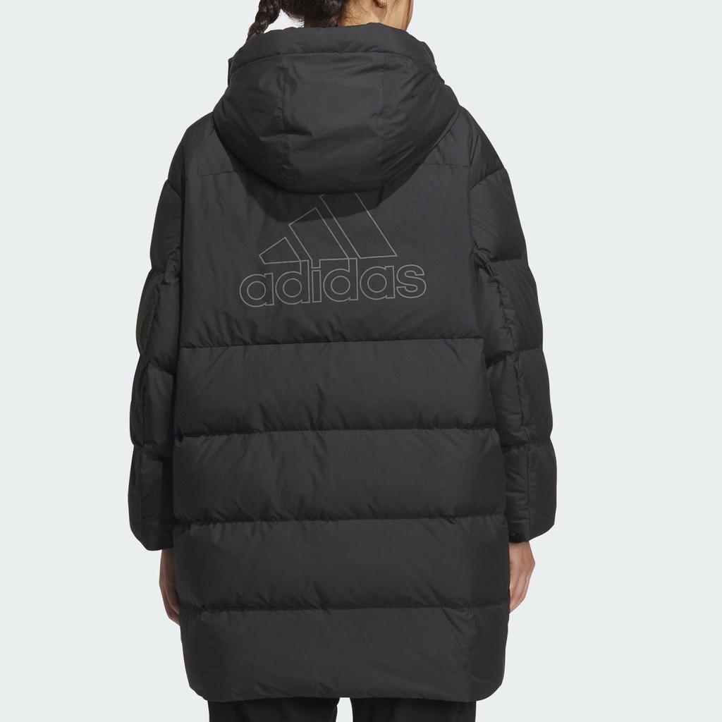 Adidas Letter Print Long Sports Casual Hooded Windproof Waterproof Down Jacket Women Jacket Black IV7556