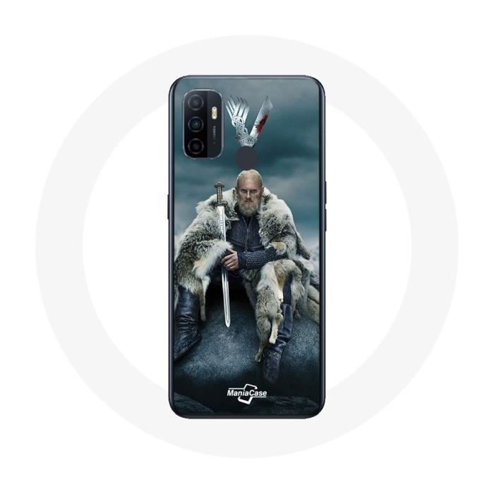 Case for Oppo A53 Vikings Series Season 6 Ragnar Lothbrok Logo V Sword Gray Fog Background