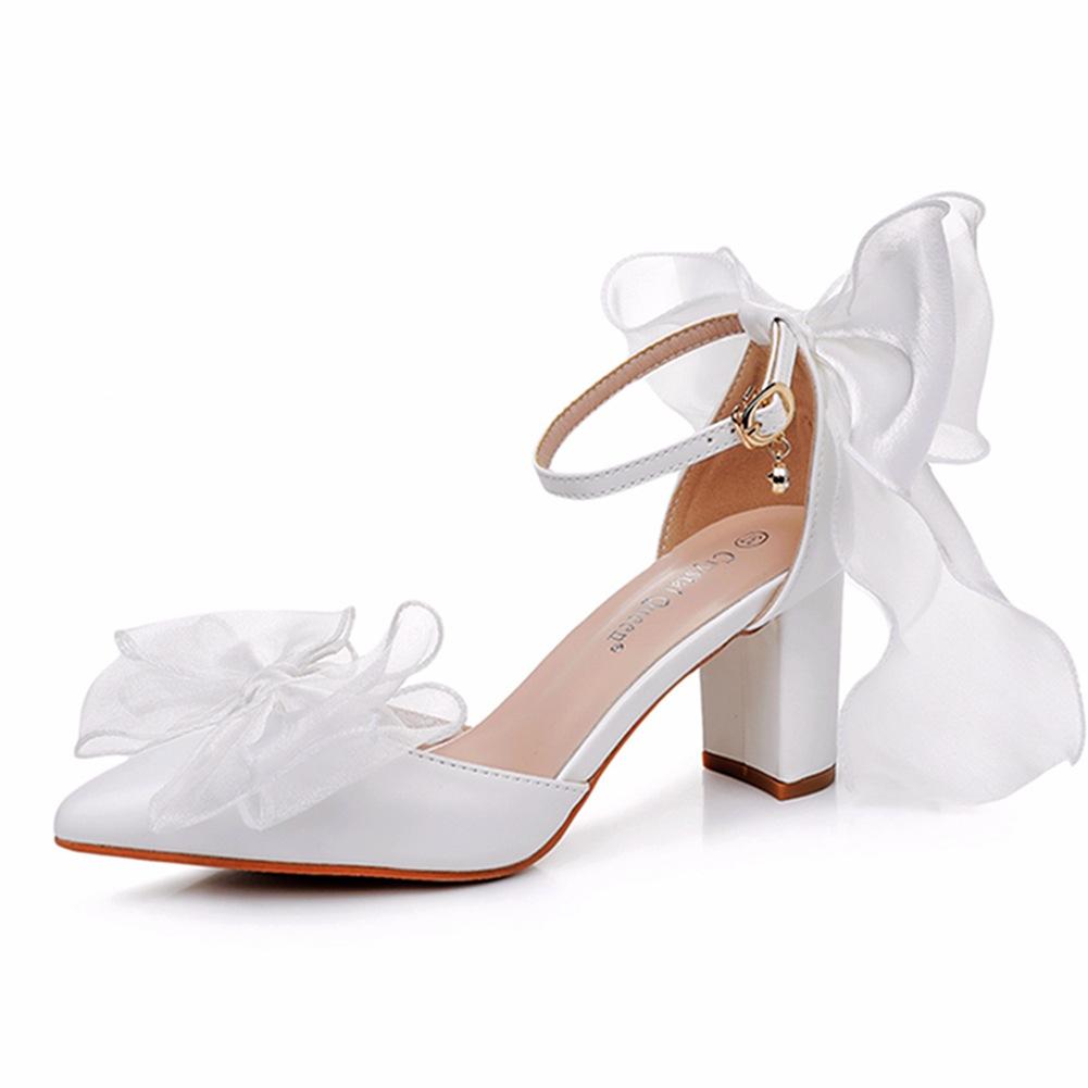 

Женские туфли-лодочки на толстом каблуке 7 см с острым носком, белые, свадебные, для невесты, на высоком каблуке, больших размеров, для девушки 43